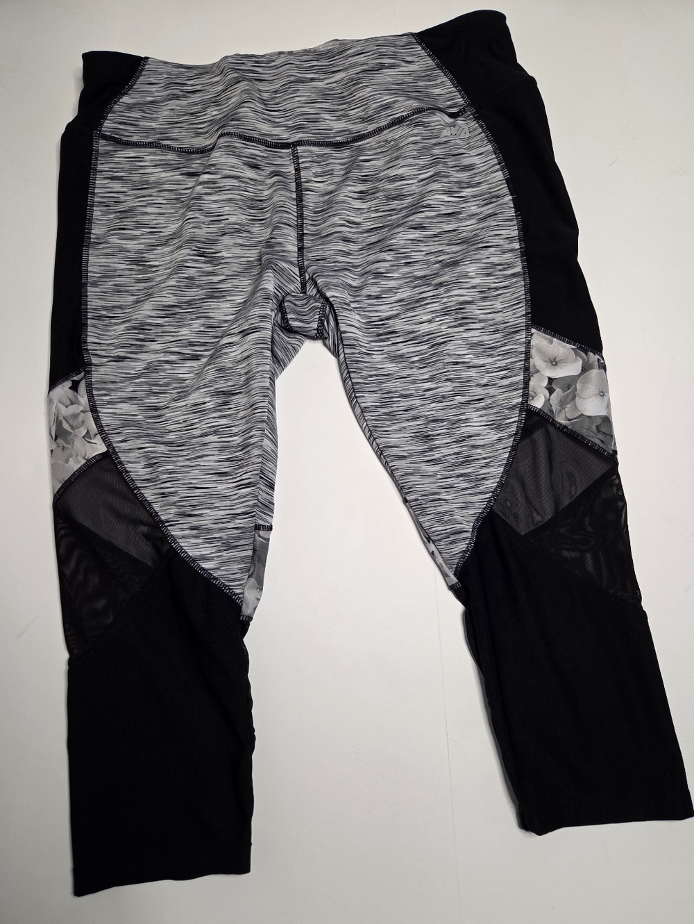 Avia Womens Black Gray Space Dye Floral Mesh Athletic Leggings RA275168